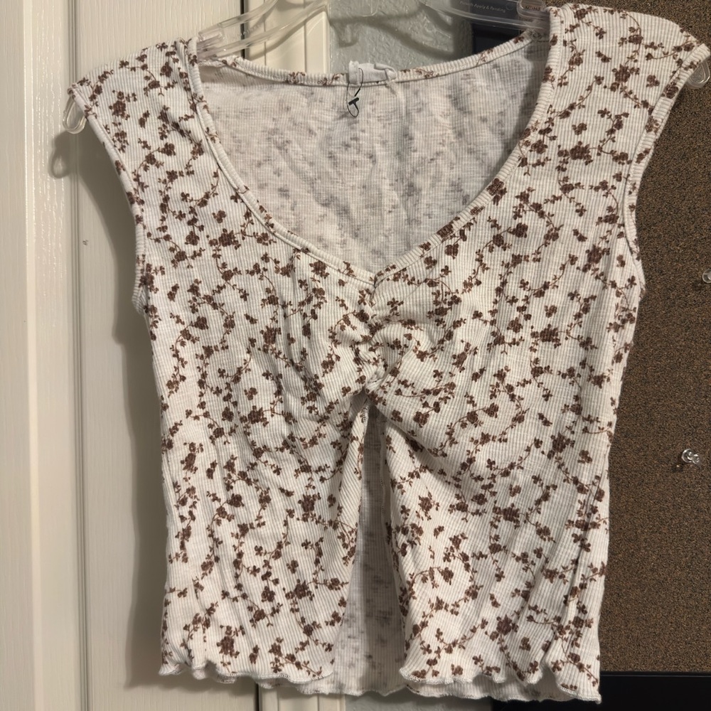 Cotton On White and Brown Floral Crop Top